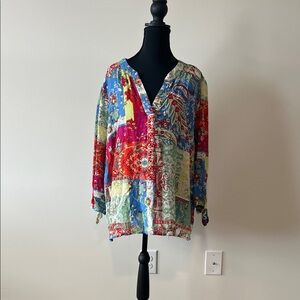 JNY Jones New York Multicolor Bohemian Women's Blouse Top Size 2X
